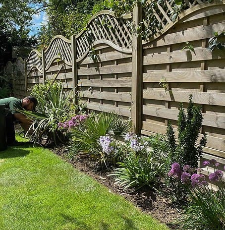 Freshly planted flower beds with vibrant seasonal plants in Lea Valley, professionally arranged for a lush garden.