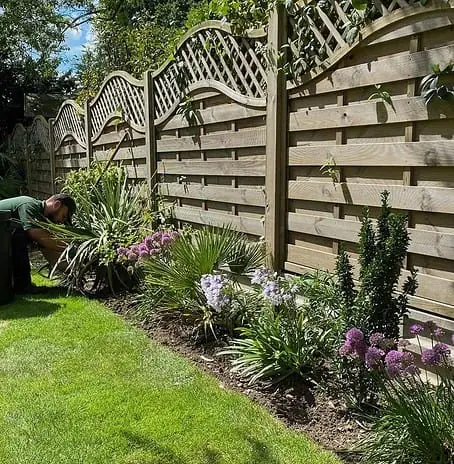 Freshly planted flower beds with vibrant seasonal plants in Lea Valley, professionally arranged for a lush garden.